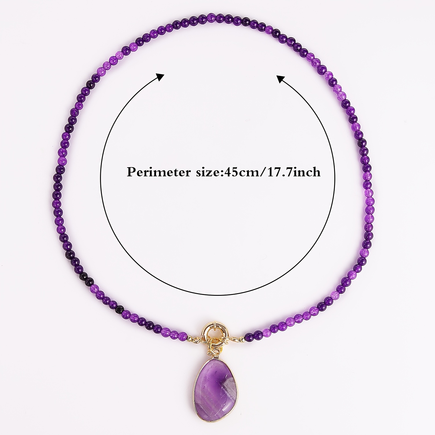 Women's Amethyst Beaded Necklace with Teardrop Pendant, Boho Style